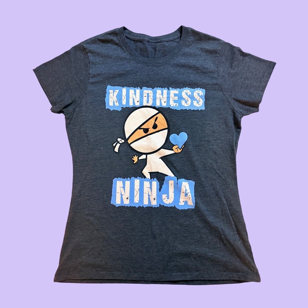 Y2K Kindness Ninja Graphic Tee Gray Short Sleeve T-Shirt Scene #19